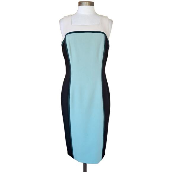 WHITE HOUSE BLACK MARKET Colorblock Sleeveless Sheath Dress Size Aqua Black - Picture 2 of 8